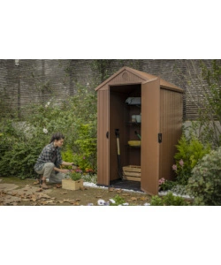 CASETTA DA GIARDINO KETER "DARWIN 4x4" IN EVOTECH+ COLORE MARRONE CON PORTA BATTENTE SINGOLA 123,8X117X205,1 CM
