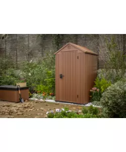 CASETTA DA GIARDINO KETER "DARWIN 4x4" IN EVOTECH+ COLORE MARRONE CON PORTA BATTENTE SINGOLA 123,8X117X205,1 CM