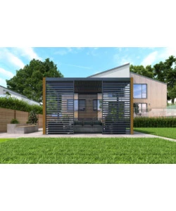 PERGOLA BIOCLIMATICA RIVIERA "CALICANTUS WOOD" IN ALLUMINIO EFFETTO LEGNO CON LED 400X300X250 CM