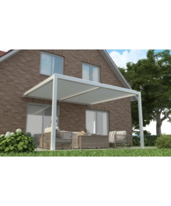 PERGOLA BIOCLIMATICA ADDOSSATA RIVIERA "CALICANTUS WALL" IN ALLUMINIO BIANCO CON LED 400X300X230/245 CM
