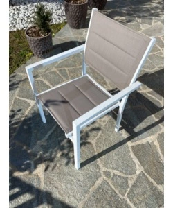 SET 6 SEDIE DA ESTERNO CON BRACCIOLI E IMPILABILI RIVIERA "AZALEA" IN ALLUMINIO BIANCO E TORTORA 56,5X60X90 CM