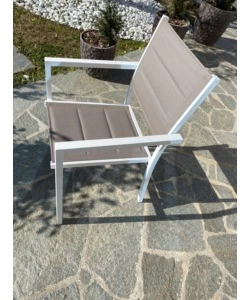 SET 6 SEDIE DA ESTERNO CON BRACCIOLI E IMPILABILI RIVIERA "AZALEA" IN ALLUMINIO BIANCO E TORTORA 56,5X60X90 CM