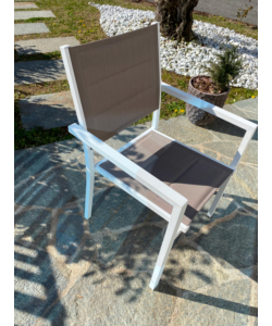 SET 6 SEDIE DA ESTERNO CON BRACCIOLI E IMPILABILI RIVIERA "AZALEA" IN ALLUMINIO BIANCO E TORTORA 56,5X60X90 CM