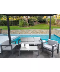 SET DA GIARDINO RIVIERA "HIBISCUS" IN ALLUMINIO ANTRACITE E GRIGIO CHIARO, 5 SEDUTE E UN TAVOLINO