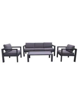 SET DA GIARDINO RIVIERA "HIBISCUS" IN ALLUMINIO ANTRACITE E GRIGIO CHIARO, 5 SEDUTE E UN TAVOLINO