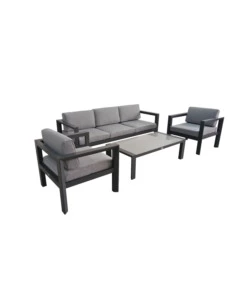 SET DA GIARDINO RIVIERA "HIBISCUS" IN ALLUMINIO ANTRACITE E GRIGIO CHIARO, 5 SEDUTE E UN TAVOLINO