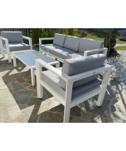 SET DA GIARDINO RIVIERA "HIBISCUS" IN ALLUMINIO BIANCO E GRIGIO CHIARO, 5 SEDUTE E UN TAVOLINO