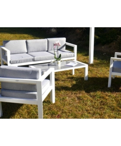 SET DA GIARDINO RIVIERA "HIBISCUS" IN ALLUMINIO BIANCO E GRIGIO CHIARO, 5 SEDUTE E UN TAVOLINO
