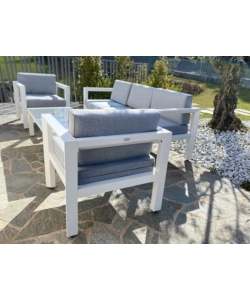 SET DA GIARDINO RIVIERA "HIBISCUS" IN ALLUMINIO BIANCO E GRIGIO CHIARO, 5 SEDUTE E UN TAVOLINO