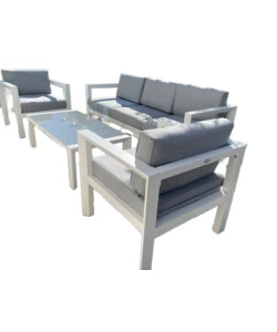 SET DA GIARDINO RIVIERA "HIBISCUS" IN ALLUMINIO BIANCO E GRIGIO CHIARO, 5 SEDUTE E UN TAVOLINO