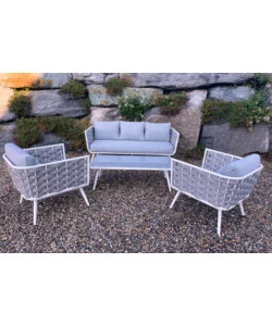 SET DA GIARDINO RIVIERA "BUCANEVE" IN ALLUMINIO COLORE BIANCO E GRIGIO, 4 SEDUTE E UN TAVOLINO