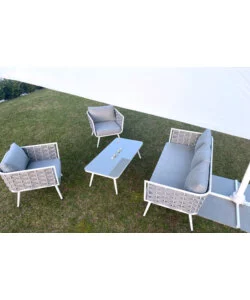 SET DA GIARDINO RIVIERA "BUCANEVE" IN ALLUMINIO COLORE BIANCO E GRIGIO, 4 SEDUTE E UN TAVOLINO