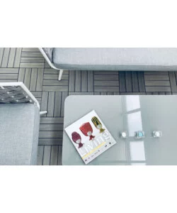 SET DA GIARDINO RIVIERA "BUCANEVE" IN ALLUMINIO COLORE BIANCO E GRIGIO, 4 SEDUTE E UN TAVOLINO