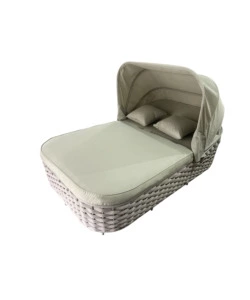 LETTINO DA GIARDINO RECLINABILE CON PARASOLE A DUE POSTI RIVIERA "AGAPANTHUS" TORTORA E VERDE 217X127X55/66 CM