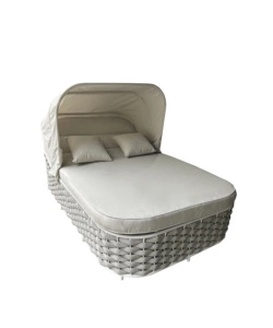 LETTINO DA GIARDINO RECLINABILE CON PARASOLE A DUE POSTI RIVIERA "AGAPANTHUS"" BIANCO E GRIGIO 217X127X55/66 CM
