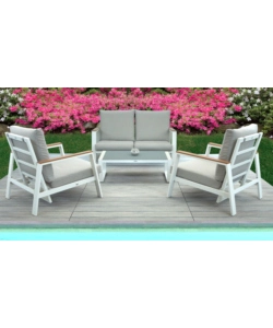 SET DA GIARDINO RIVIERA "NINFEA" IN ALLUMINIO COLORE BIANCO GRIGIO CHIARO, 4 SEDUTE E UN TAVOLINO