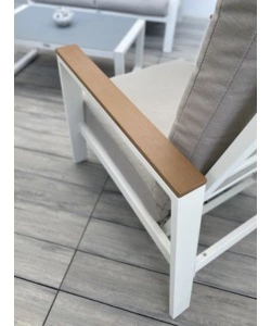 SET DA GIARDINO RIVIERA "NINFEA" IN ALLUMINIO COLORE BIANCO GRIGIO CHIARO, 4 SEDUTE E UN TAVOLINO