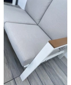 SET DA GIARDINO RIVIERA "NINFEA" IN ALLUMINIO COLORE BIANCO GRIGIO CHIARO, 4 SEDUTE E UN TAVOLINO