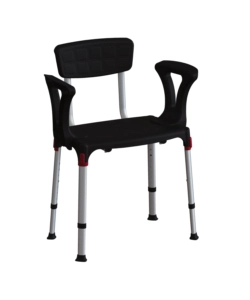 SEDIA DA BAGNO REGOLABILE CON BRACCIOLI E SCHIENALE COLORE NERO, 50X30X39/54 CM