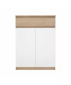 SCARPIERA "NAIA" IN TRUCIOLARE MELAMINICO COLORE ROVERE E BIANCO CON DUE ANTE E UN CASSETTO, 80,4X40X111,3 CM.
