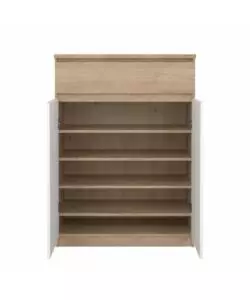 SCARPIERA "NAIA" IN TRUCIOLARE MELAMINICO COLORE ROVERE E BIANCO CON DUE ANTE E UN CASSETTO, 80,4X40X111,3 CM.