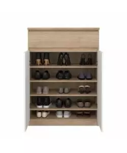 SCARPIERA "NAIA" IN TRUCIOLARE MELAMINICO COLORE ROVERE E BIANCO CON DUE ANTE E UN CASSETTO, 80,4X40X111,3 CM.