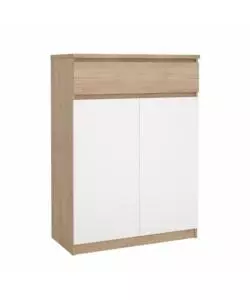 SCARPIERA "NAIA" IN TRUCIOLARE MELAMINICO COLORE ROVERE E BIANCO CON DUE ANTE E UN CASSETTO, 80,4X40X111,3 CM.