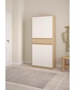 SCARPIERA "NAIA" IN TRUCIOLARE MELAMINICO COLORE ROVERE E BIANCO CON QUATTRO ANTE E UN CASSETTO, 80,4X40X191,7 CM