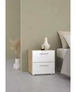 COMODINO 2 CASSETTI "PEPE" ROVERE E BIANCO LUCIDO 40X40,2X42,3 CM