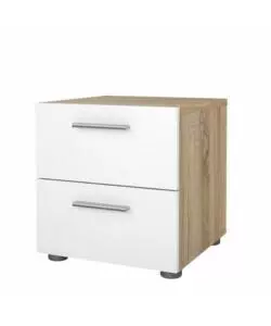 COMODINO 2 CASSETTI "PEPE" ROVERE E BIANCO LUCIDO 40X40,2X42,3 CM