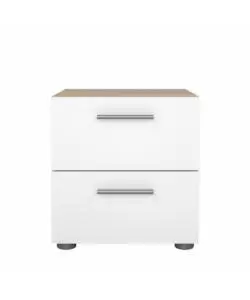 COMODINO 2 CASSETTI "PEPE" ROVERE E BIANCO LUCIDO 40X40,2X42,3 CM