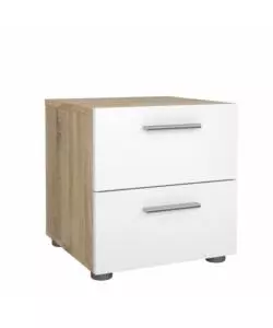 COMODINO 2 CASSETTI "PEPE" ROVERE E BIANCO LUCIDO 40X40,2X42,3 CM