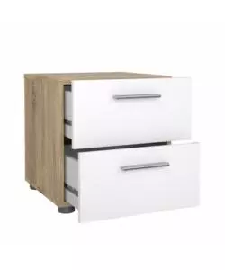 COMODINO 2 CASSETTI "PEPE" ROVERE E BIANCO LUCIDO 40X40,2X42,3 CM