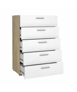 CASSETTIERA 5 CASSETTI "PEPE" ROVERE E BIANCO LUCIDO 70X40,2X102 CM