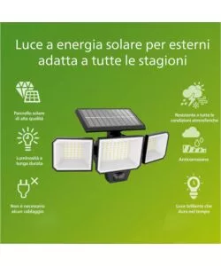 LUCE SOLARE DA ESTERNO CON 3 LED IN ALLUMINIO COLORE NERO, 8,7 W 2700 K