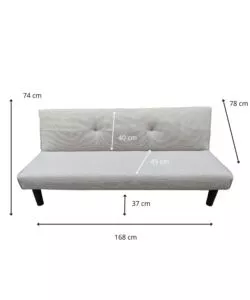 DIVANO LETTO 3 POSTI "ASTRID" IN TESSUTO TORTORA, 168X74X78 CM
