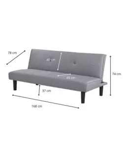 DIVANO LETTO 3 POSTI "ASTRID" IN TESSUTO GRIGIO, 168X74X78 CM