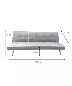 DIVANO LETTO 3 POSTI "CLARELLE" IN TESSUTO GRIGIO, 178X71X81 CM
