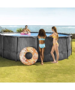 PISCINA FUORI TERRA CON STRUTTURA ROTONDA INTEX "PRISM GREYWOOD" POMPA FILTRO EFFETTO LEGNO GRIGIO 457X122 CM - COD. 26742NP