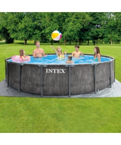 PISCINA FUORI TERRA CON STRUTTURA ROTONDA INTEX "PRISM GREYWOOD" POMPA FILTRO EFFETTO LEGNO GRIGIO 457X122 CM - COD. 26742NP