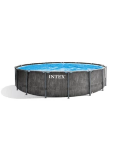 PISCINA FUORI TERRA CON STRUTTURA ROTONDA INTEX "PRISM GREYWOOD" POMPA FILTRO EFFETTO LEGNO GRIGIO 457X122 CM - COD. 26742NP