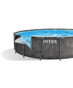 PISCINA FUORI TERRA CON STRUTTURA ROTONDA INTEX "PRISM GREYWOOD" POMPA FILTRO EFFETTO LEGNO GRIGIO 457X122 CM - COD. 26742NP