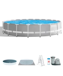 PISCINA FUORI TERRA CON STRUTTURA ROTONDA INTEX "PRISMA FRAME" CON POMPA FILTRO GRIGIO CHIARO 610X132 CM  - COD. 26756NP