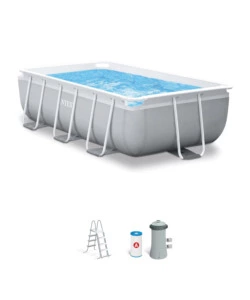 PISCINA FUORI TERRA CON STRUTTURA RETTANGOLARE INTEX "PRISMA METAL FRAME" GRIGIO CHIARO 300X175X80 CM - COD. 26784NP