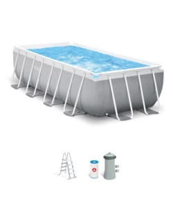 PISCINA FUORI TERRA CON STRUTTURA RETTANGOLARE INTEX "PRISMA METAL FRAME" GRIGIO CHIARO 400X200X100 CM - COD. 26788NP