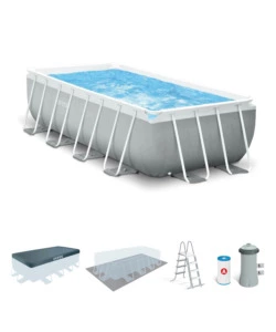 PISCINA FUORI TERRA CON STRUTTURA RETTANGOLARE INTEX "PRISMA METAL FRAME" GRIGIO CHIARO 488X244X107 CM - COD. 26792NP