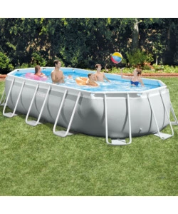 PISCINA FUORI TERRA CON STRUTTURA OVALE INTEX "PRISMA FRAME" CON POMPA FILT GRIGIO CHIARO 503X274X122 CM - COD. 26796NP