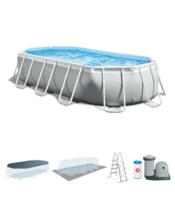 PISCINA FUORI TERRA CON STRUTTURA OVALE INTEX "PRISMA FRAME" CON POMPA FILT GRIGIO CHIARO 503X274X122 CM - COD. 26796NP