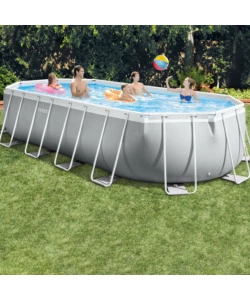 PISCINA FUORI TERRA CON STRUTTURA OVALE INTEX "PRISMA" CON POMPA FILT GRIGIO CHIARO 610X305X122 CM - COD. 26798NP