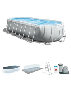 PISCINA FUORI TERRA CON STRUTTURA OVALE INTEX "PRISMA" CON POMPA FILT GRIGIO CHIARO 610X305X122 CM - COD. 26798NP